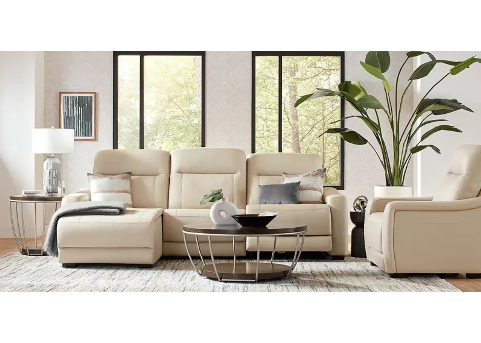 Newport Almond Leather 6 Pc Dual Power Reclining Sectional Living Room