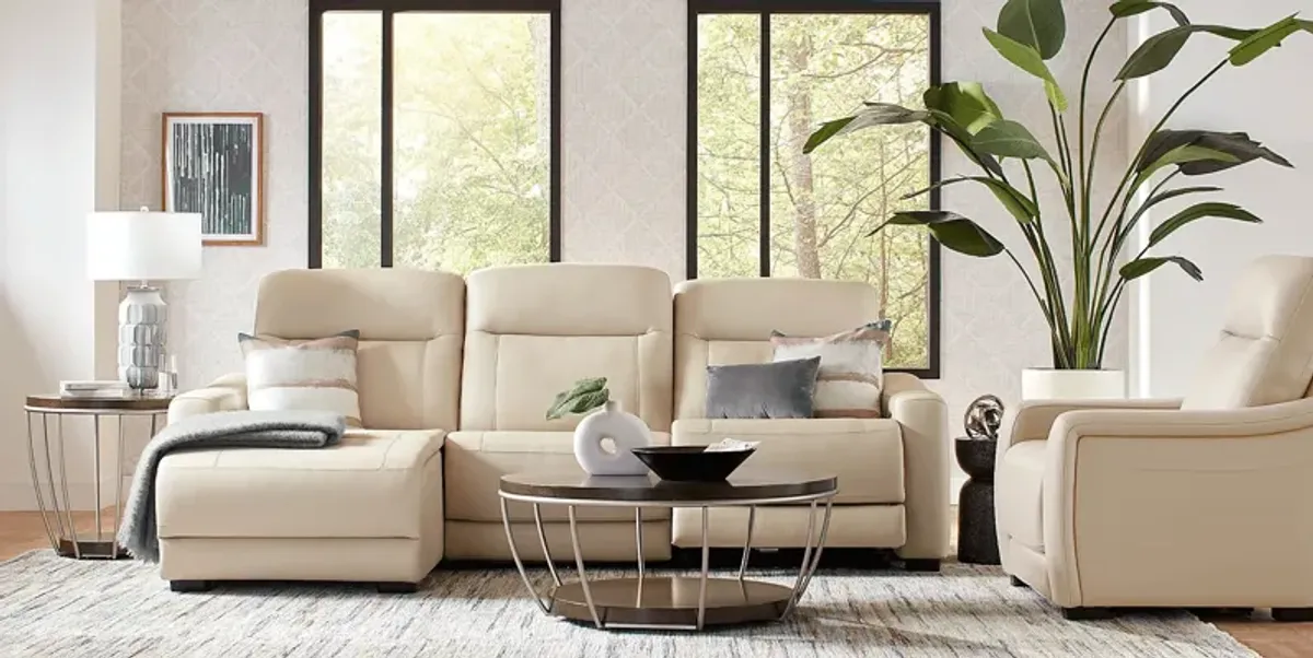 Newport Almond Leather 6 Pc Dual Power Reclining Sectional Living Room