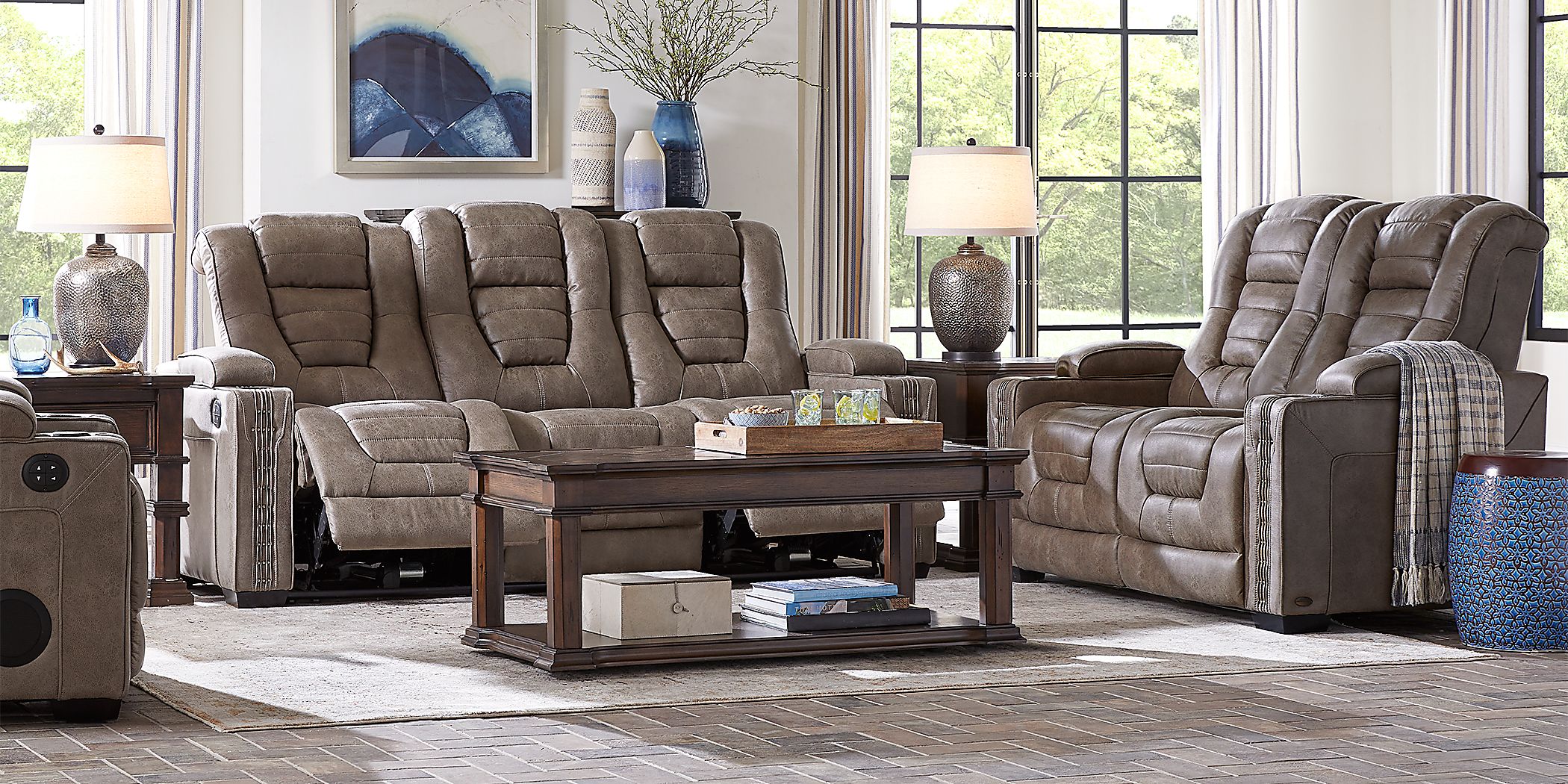 Eric Church Highway To Home Chief Taupe 7 Pc Living Room with Dual