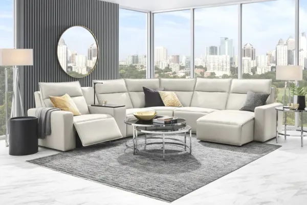 Light Gray Leather 6 Pc Dual Power Reclining ModularTwo