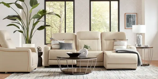 Newport Almond Leather 6 Pc Dual Power Reclining Sectional Living Room