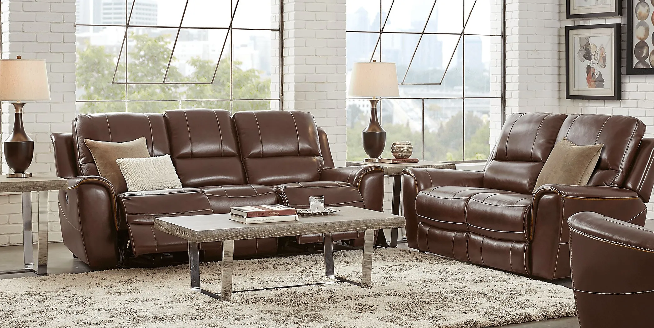 Lanzo Merlot Leather 5 Pc Living Room