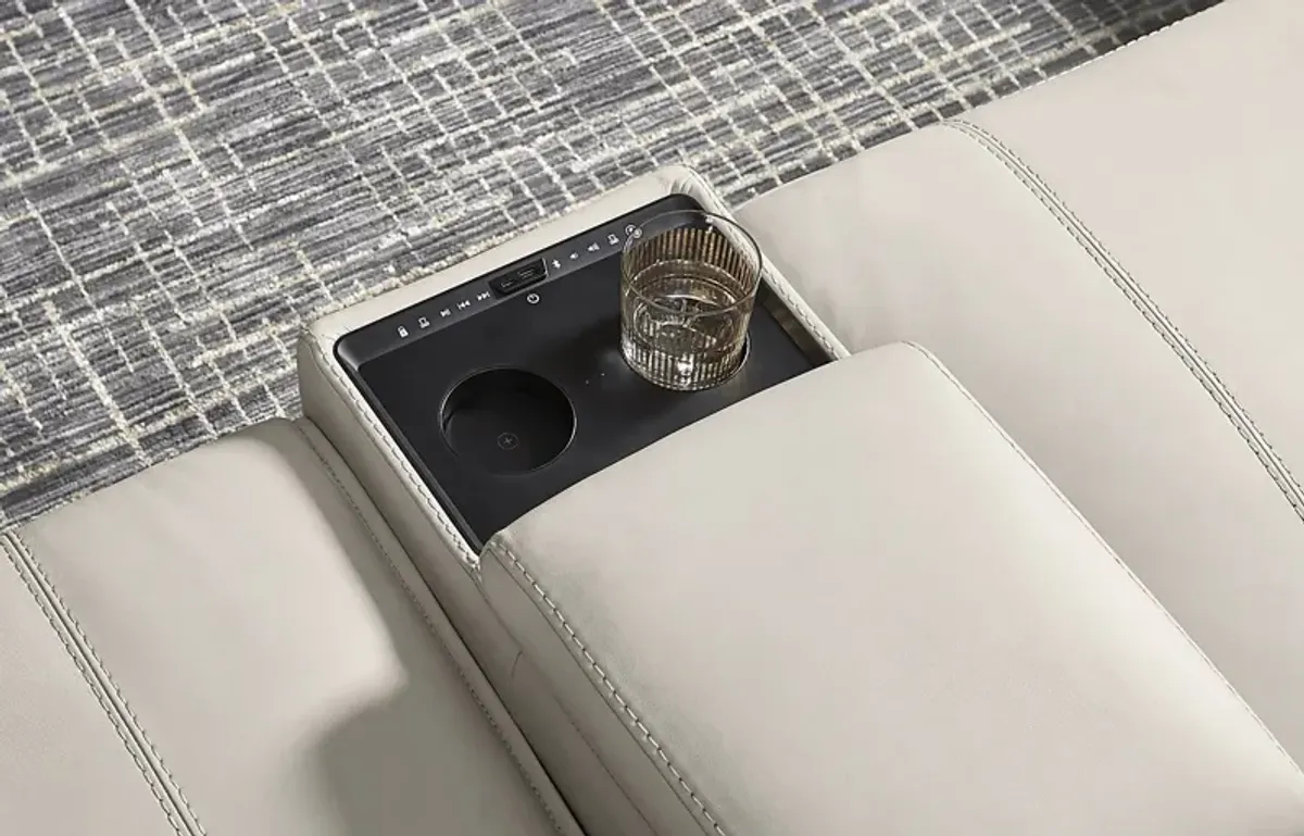 Light Gray Leather 6 Pc Dual Power Reclining ModularTwo with Media Console