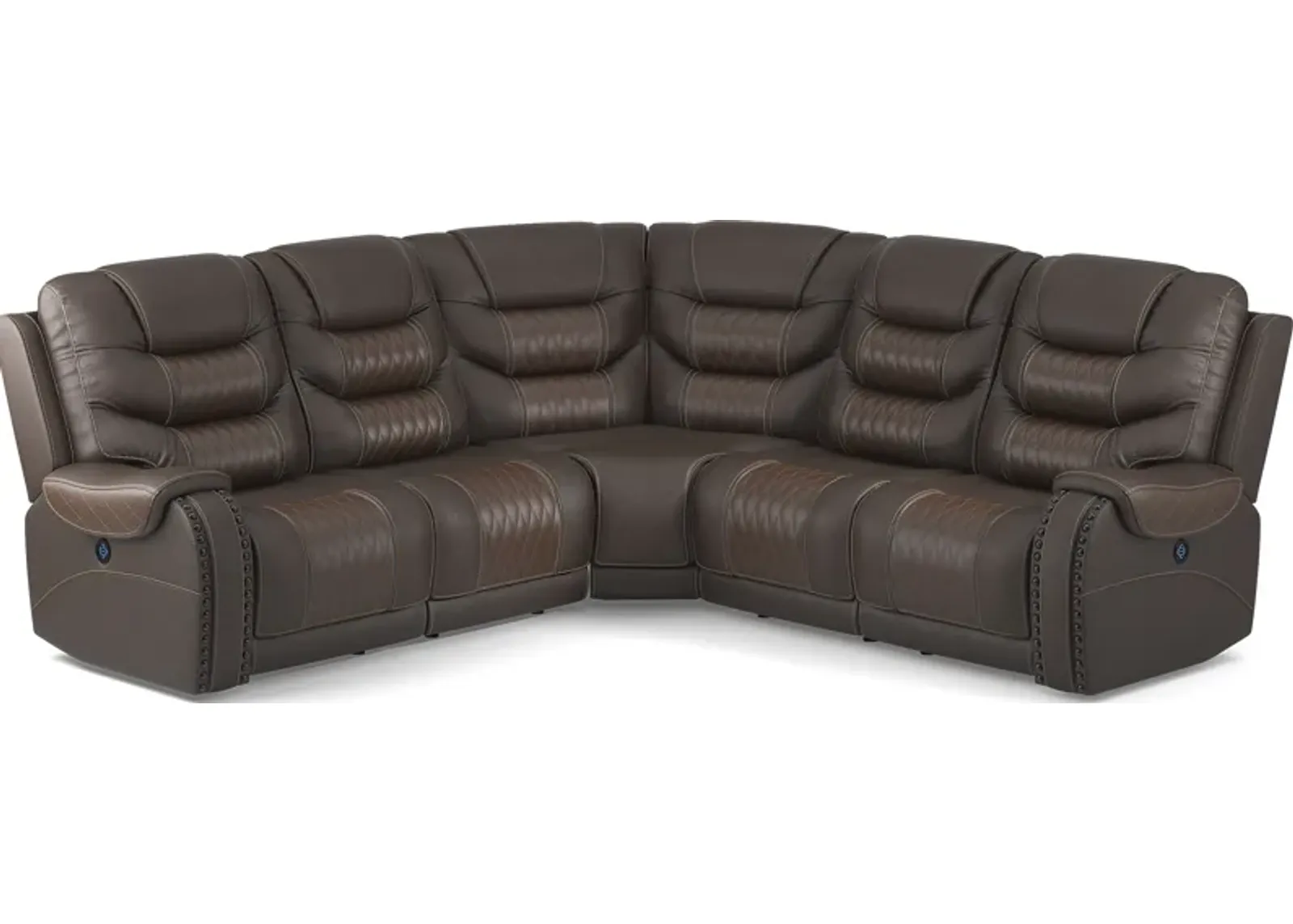 Headliner Brown Leather 5 Pc Dual Power Reclining Sectional