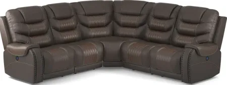 Headliner Brown Leather 5 Pc Dual Power Reclining Sectional