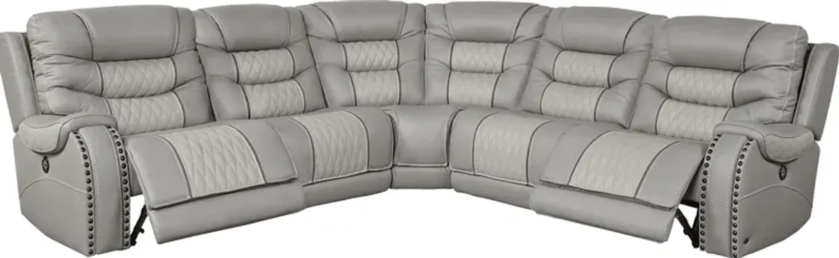 Headliner Gray Leather 5 Pc Dual Power Reclining Sectional