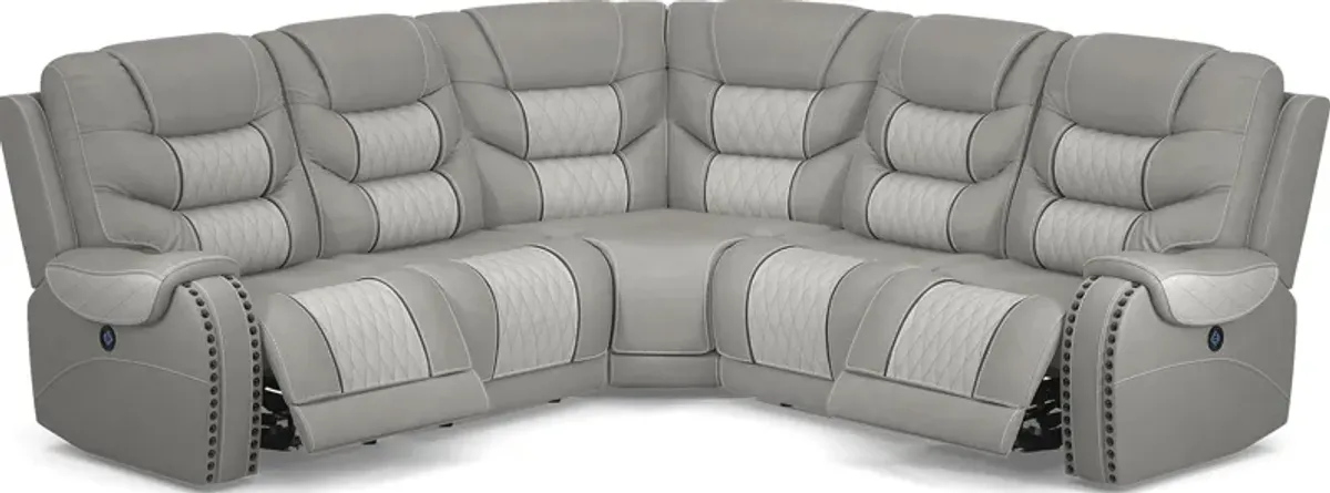 Headliner Gray Leather 5 Pc Dual Power Reclining Sectional