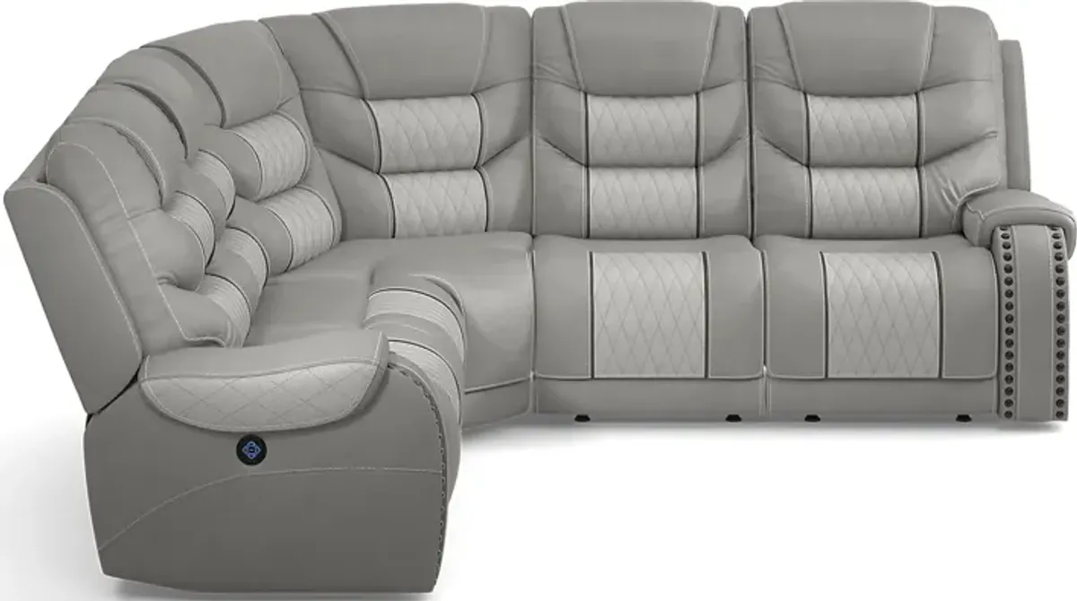 Headliner Gray Leather 5 Pc Dual Power Reclining Sectional