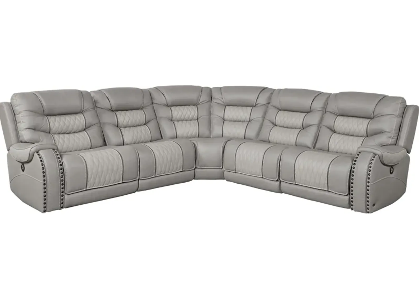 Headliner Gray Leather 5 Pc Dual Power Reclining Sectional