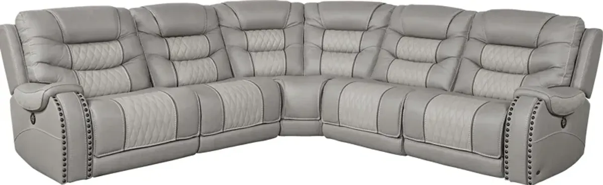 Headliner Gray Leather 5 Pc Dual Power Reclining Sectional