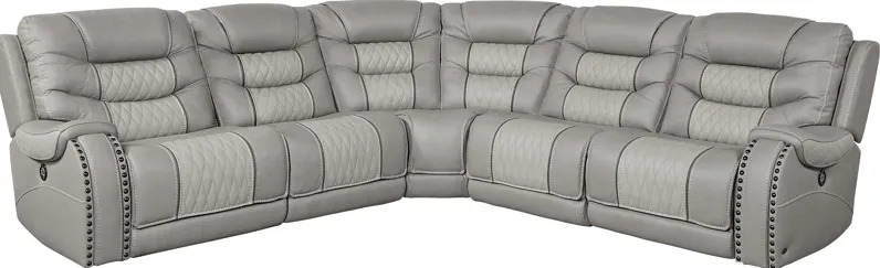 Headliner Gray Leather 5 Pc Dual Power Reclining Sectional