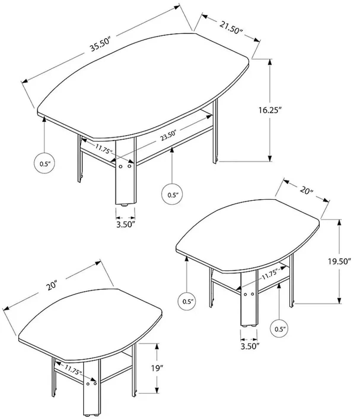 Sagamon Gray 3pc Table Set