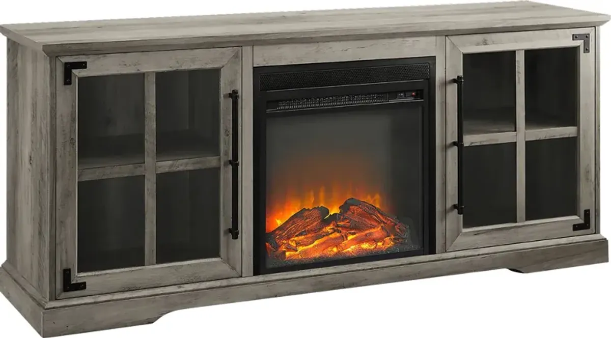 Clayshire Gray 60 in. Console, With Electric Fireplace