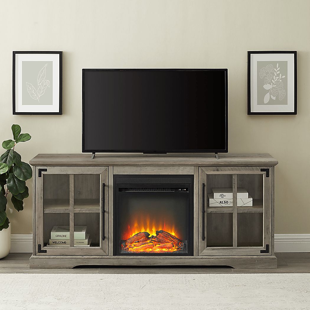 Clayshire Gray 60 in. Console, With Electric Fireplace