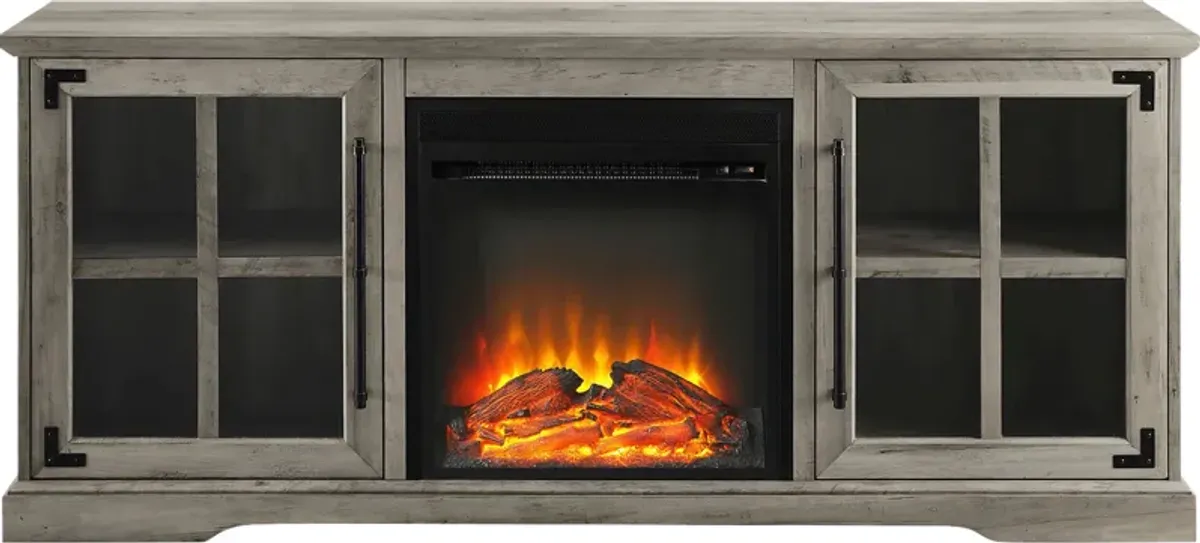 Clayshire Gray 60 in. Console, With Electric Fireplace