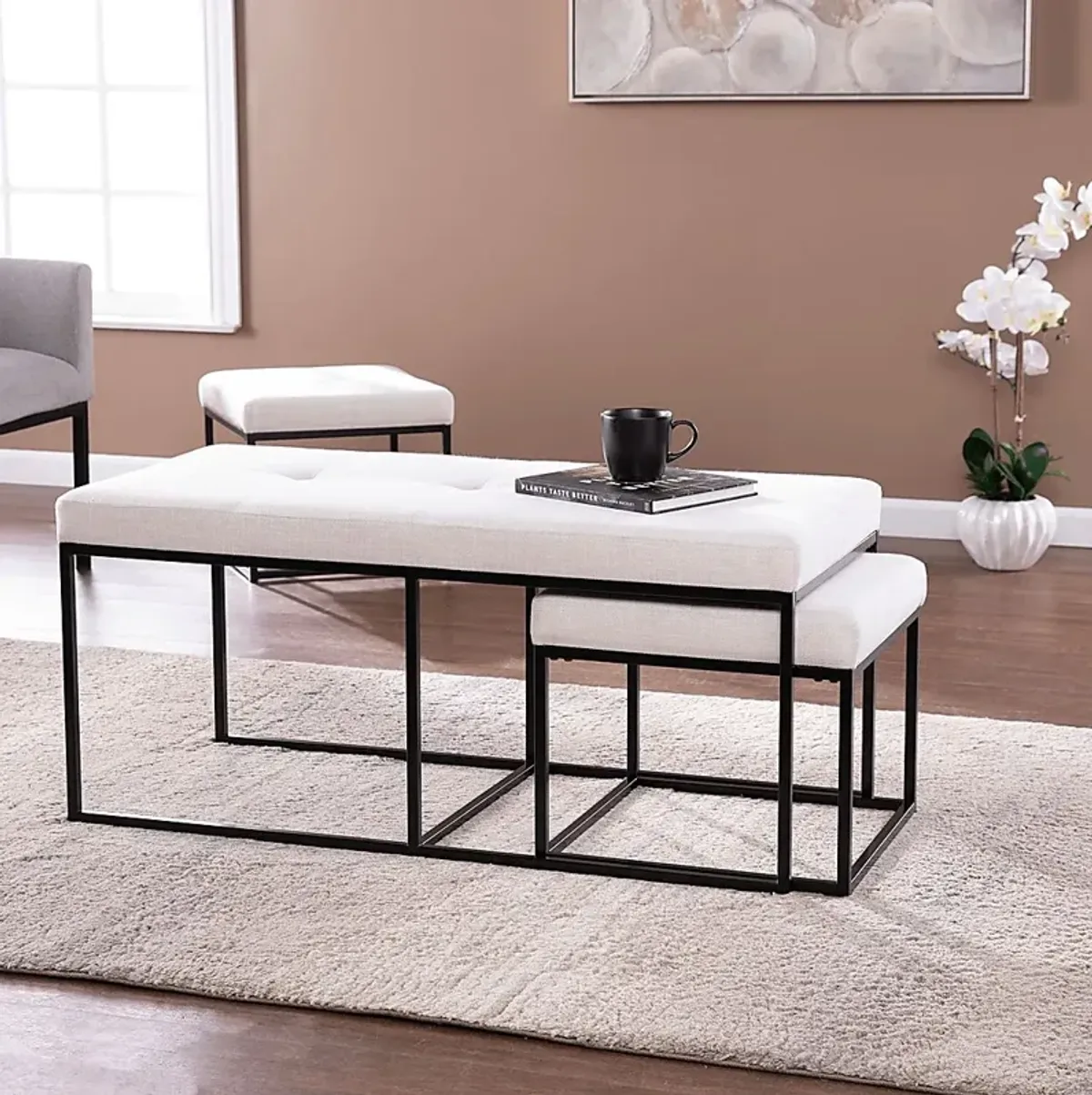 Delmoncio White Ottoman Set