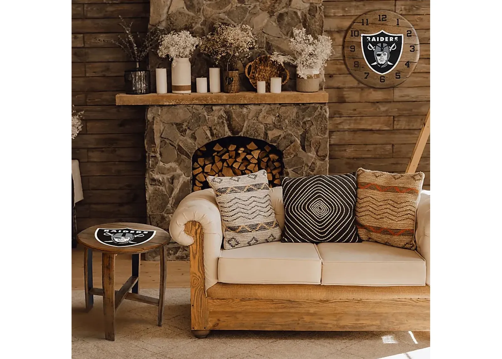 Big Team NFL Las Vegas Raiders Brown End Table