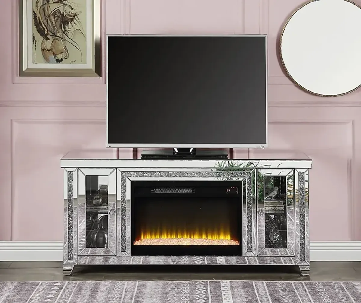 Broadfern Silver 59 in Console, With Electric Fireplace