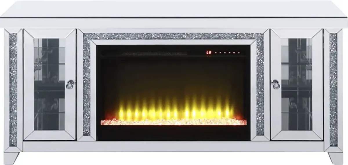 Broadfern Silver 59 in Console, With Electric Fireplace