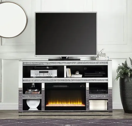 Broadhale Silver 59 in. Console, With Electric Fireplace
