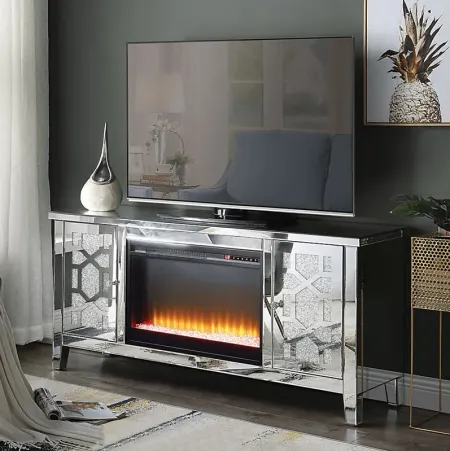 Broadripple Silver 59 in. Console, With Electric Fireplace