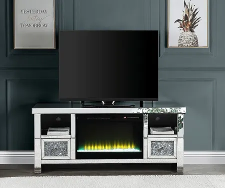 Bromwick Silver 59 in. Console, With Electric Fireplace