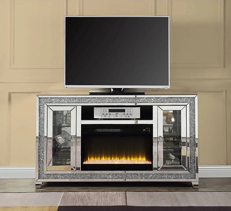 Bronzewing Silver 59 in. Console, With Electric Fireplace