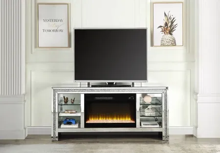 Brookchase Silver 59 in. Console, With Electric Fireplace