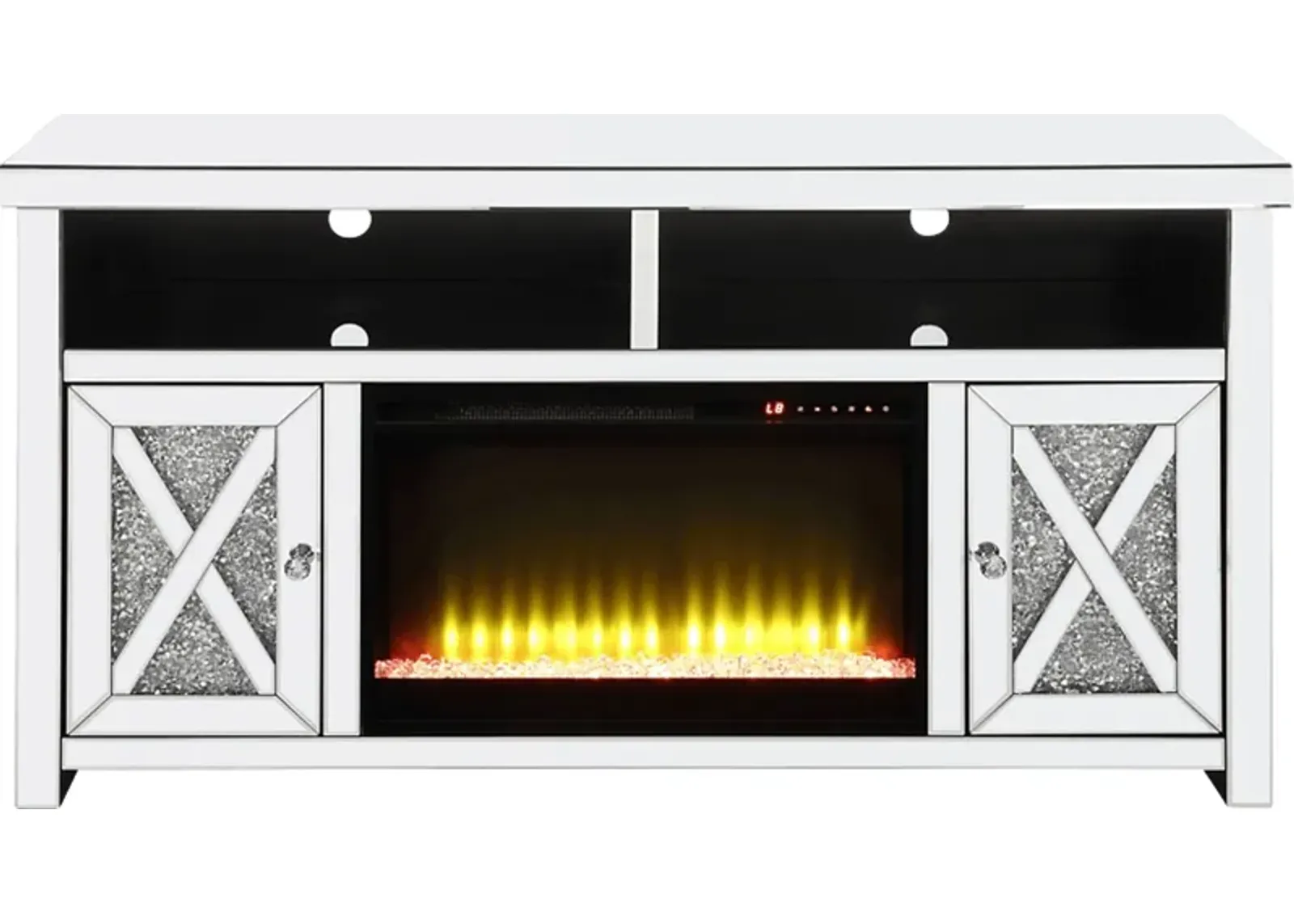 Brookley Silver 59 in. Console, With Electric Fireplace