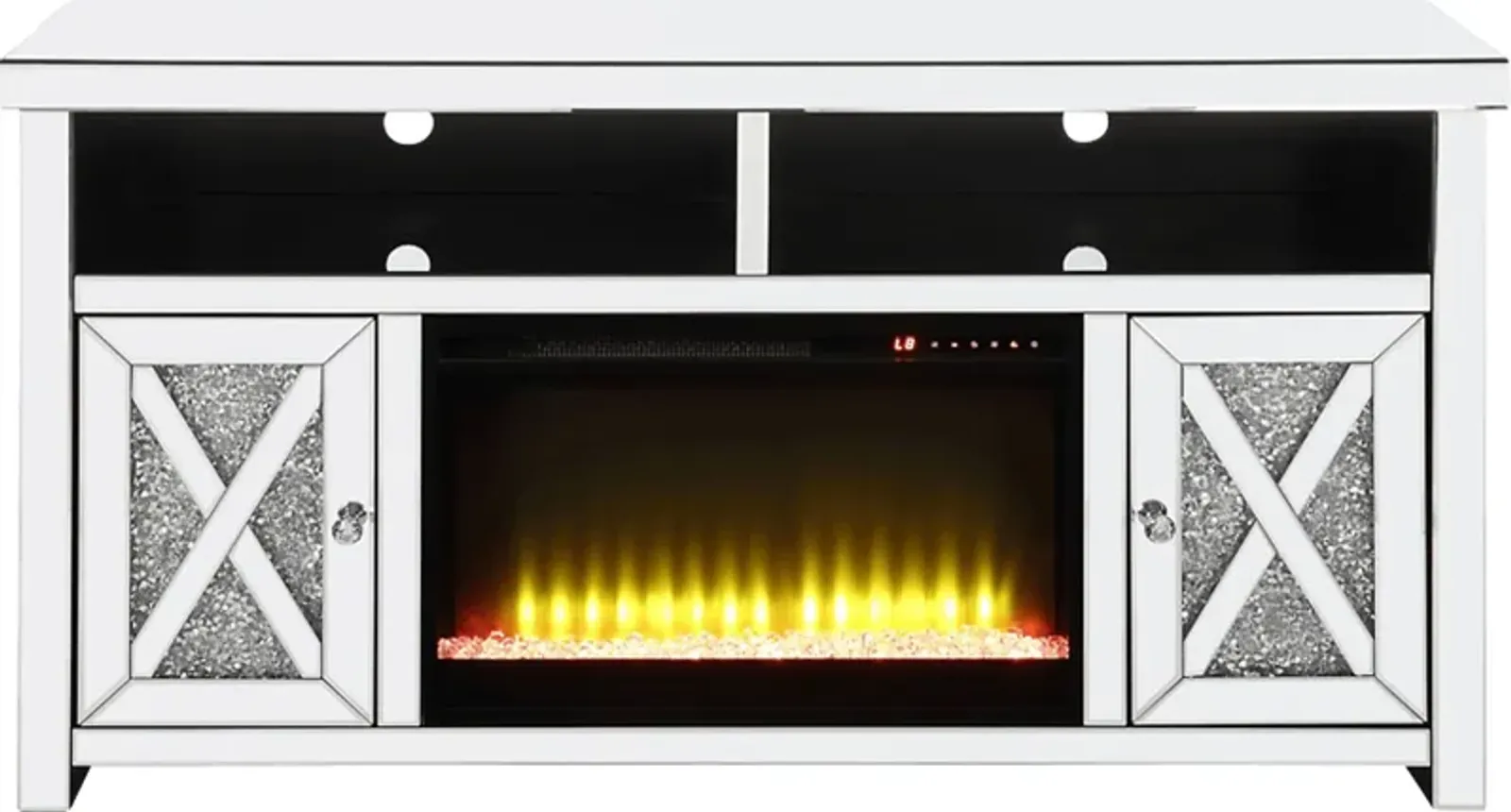 Brookley Silver 59 in. Console, With Electric Fireplace