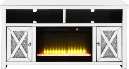 Brookley Silver 59 in. Console, With Electric Fireplace