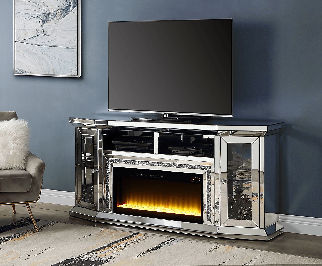 Canterchase Silver 67 in Console, With Electric Fireplace