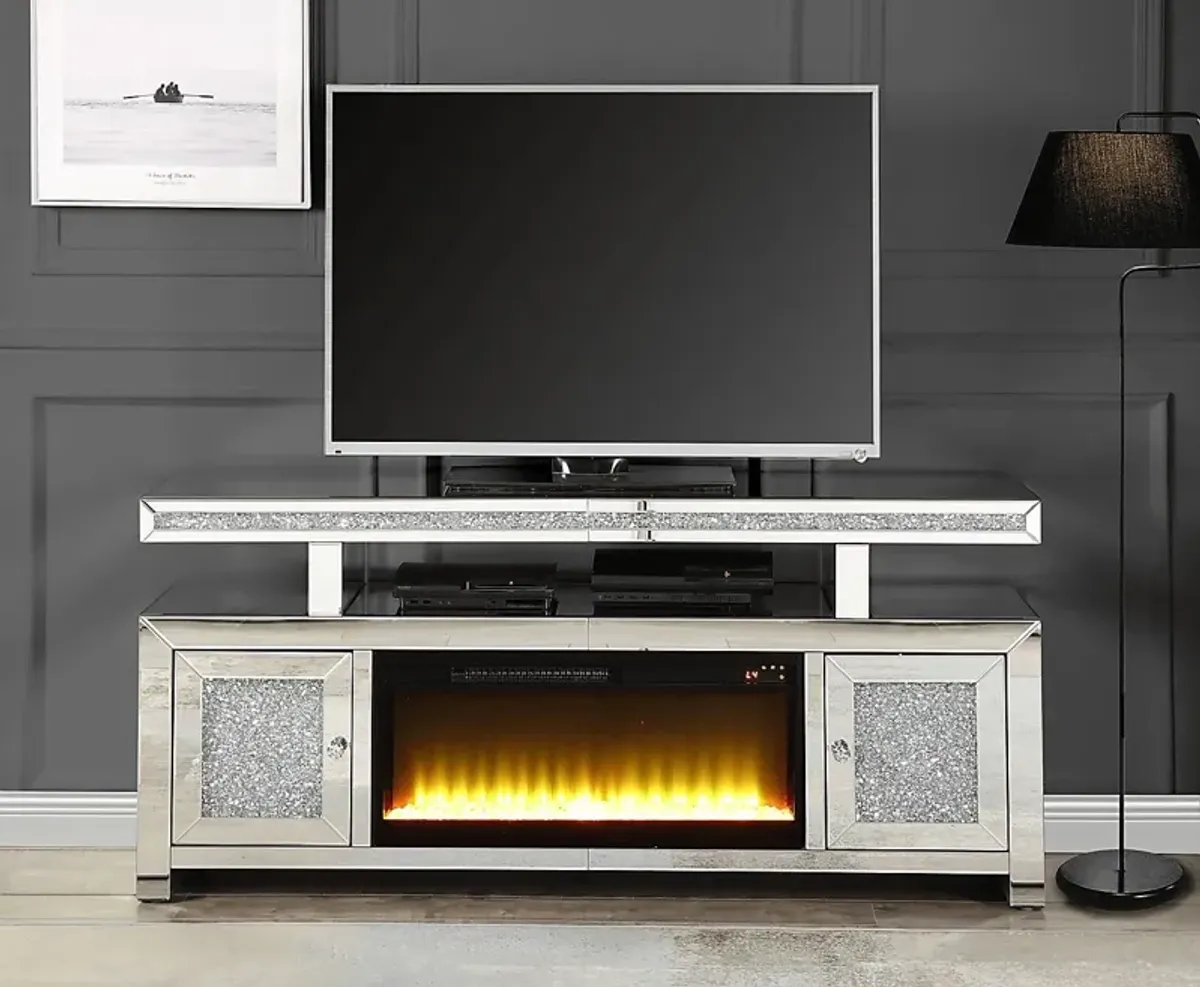 Cawthorn SIlver 63 in. Console, With Electric Fireplace