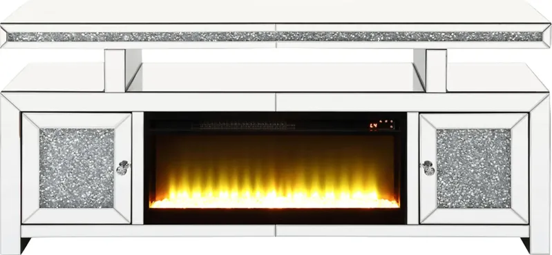 Cawthorn SIlver 63 in. Console, With Electric Fireplace