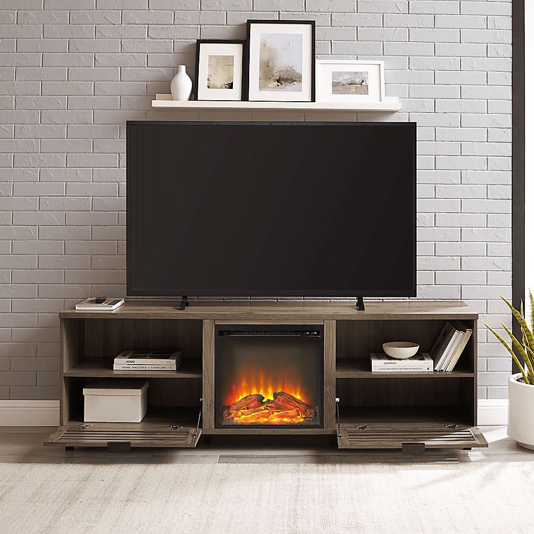 Stanfort Gray 70 in. Console, With Electric Fireplace