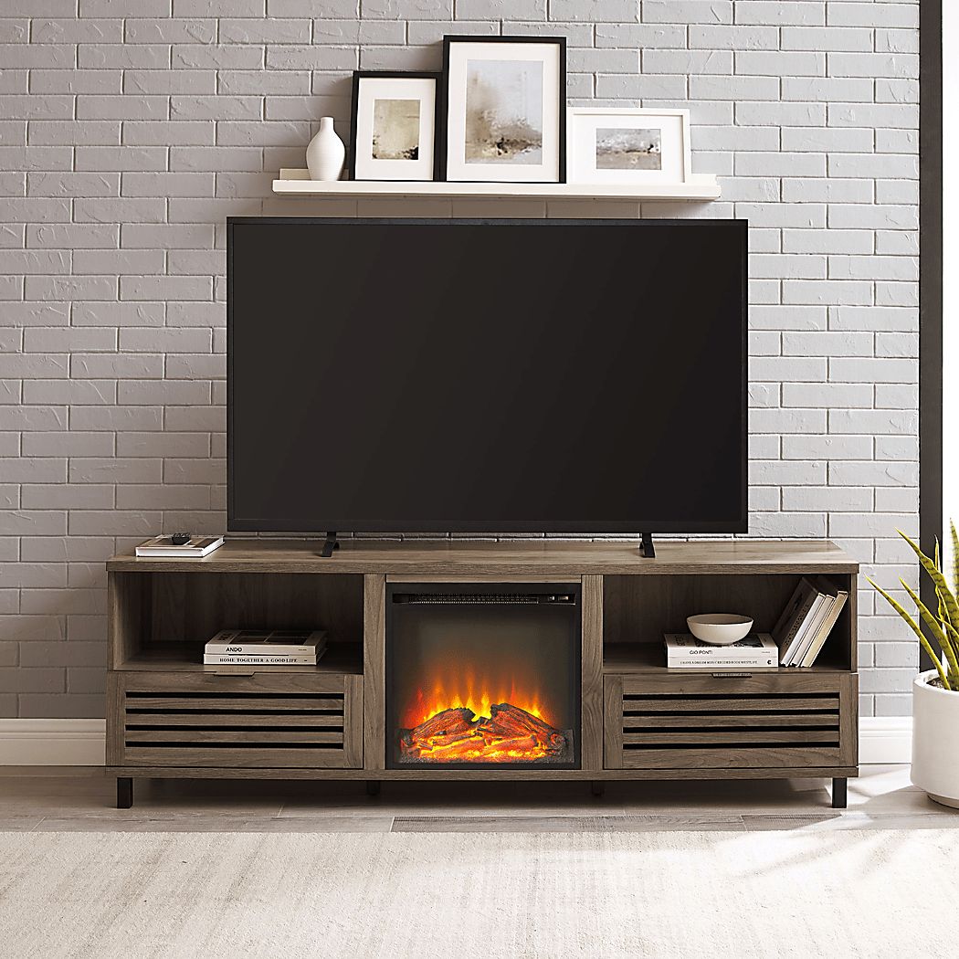 Stanfort Gray 70 in. Console, With Electric Fireplace