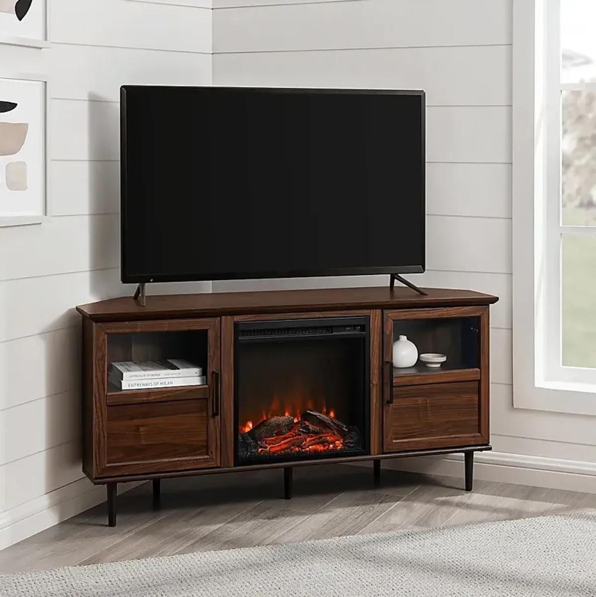 Pavona Walnut 54 in. Console, With Electric Fireplace