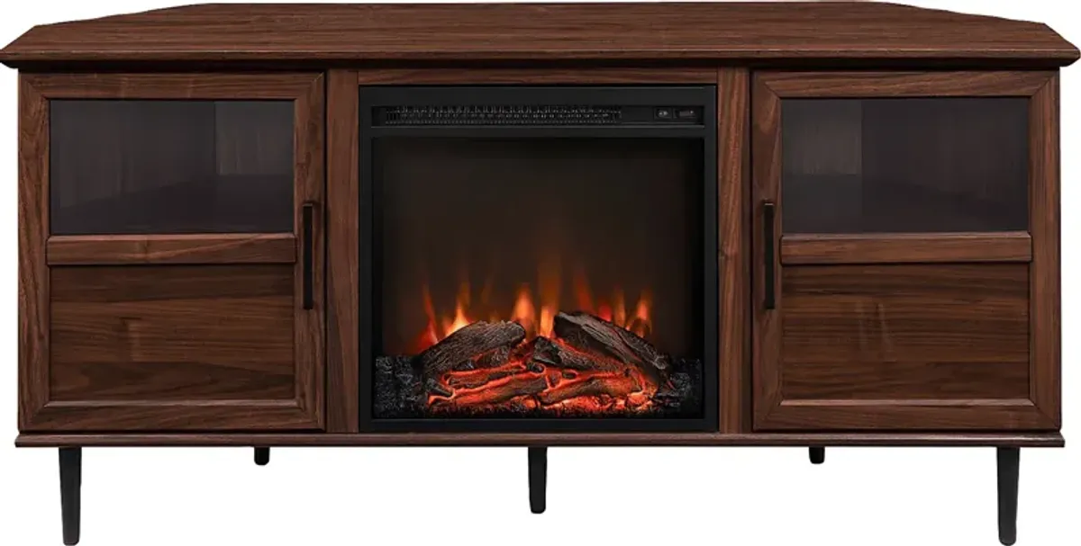 Pavona Walnut 54 in. Console, With Electric Fireplace