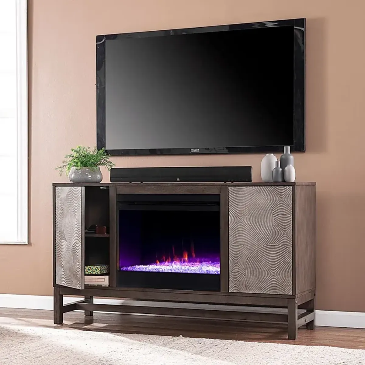 Lysander I Brown 54 in. Console, With Color Changing Electric Fireplace