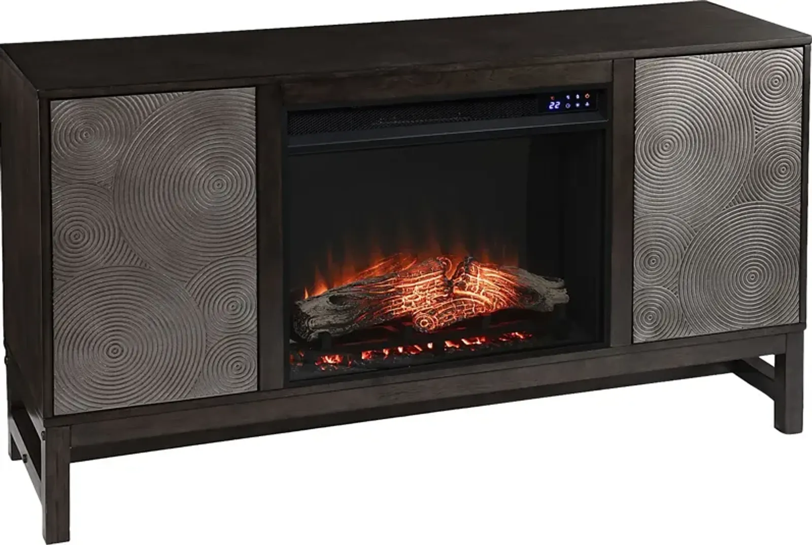 Lysander IV Brown 54 in. Console, With Touch Panel Electric Log Fireplace