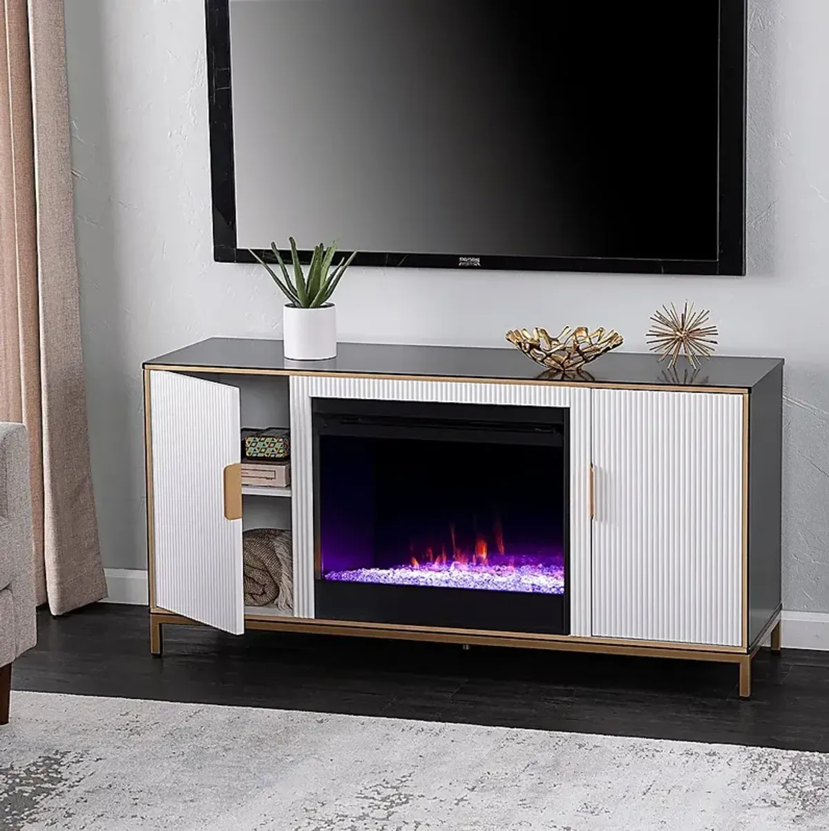 Rascher I White 54 in. Console, With Color Changing Electric Fireplace