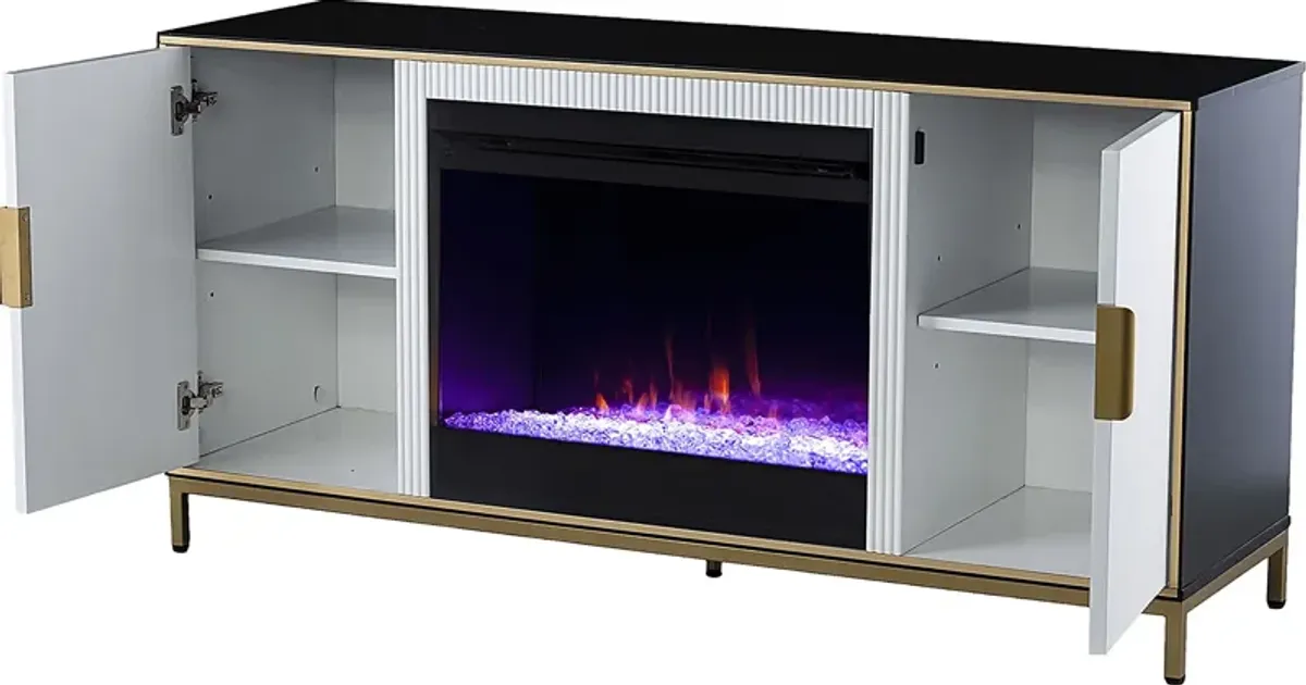 Rascher I White 54 in. Console, With Color Changing Electric Fireplace