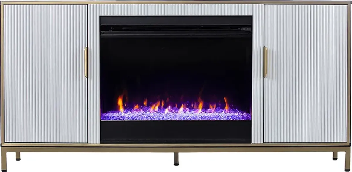 Rascher I White 54 in. Console, With Color Changing Electric Fireplace