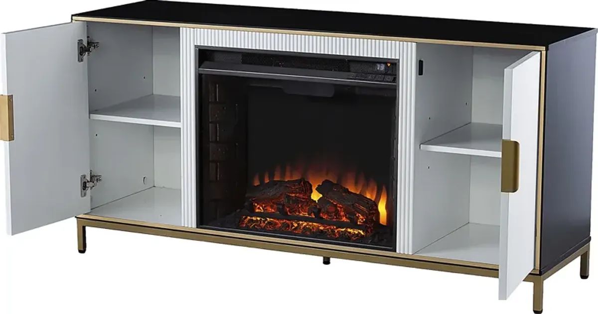 Rascher II White 54 in. Console, With Electric Fireplace