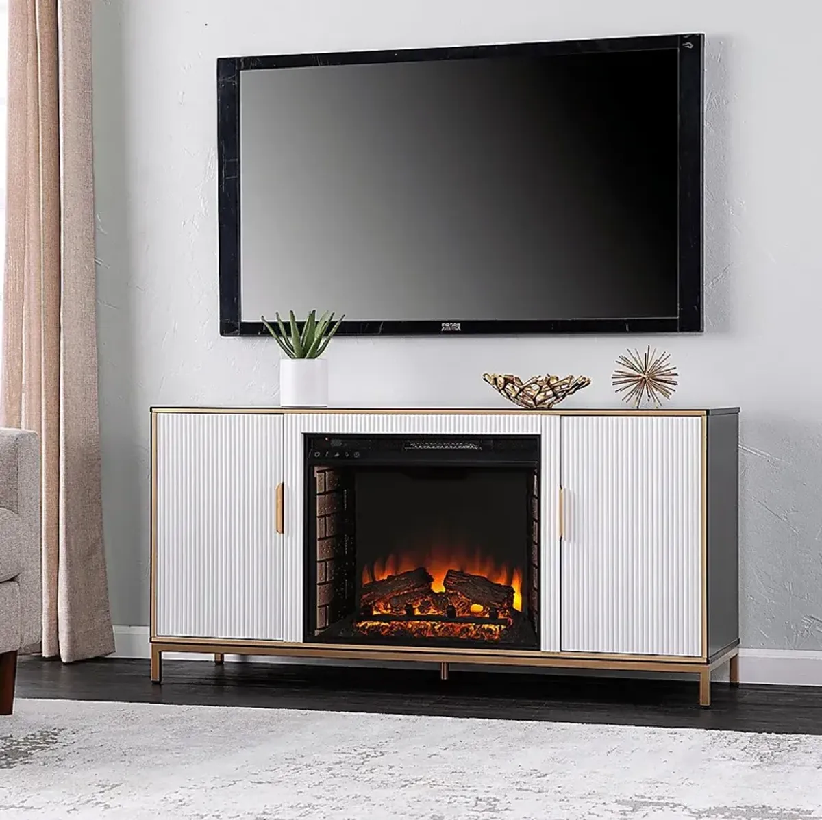 Rascher II White 54 in. Console, With Electric Fireplace