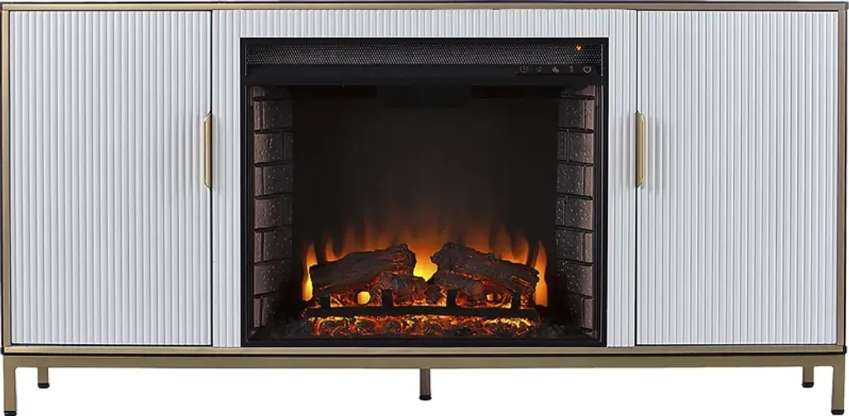 Rascher II White 54 in. Console, With Electric Fireplace