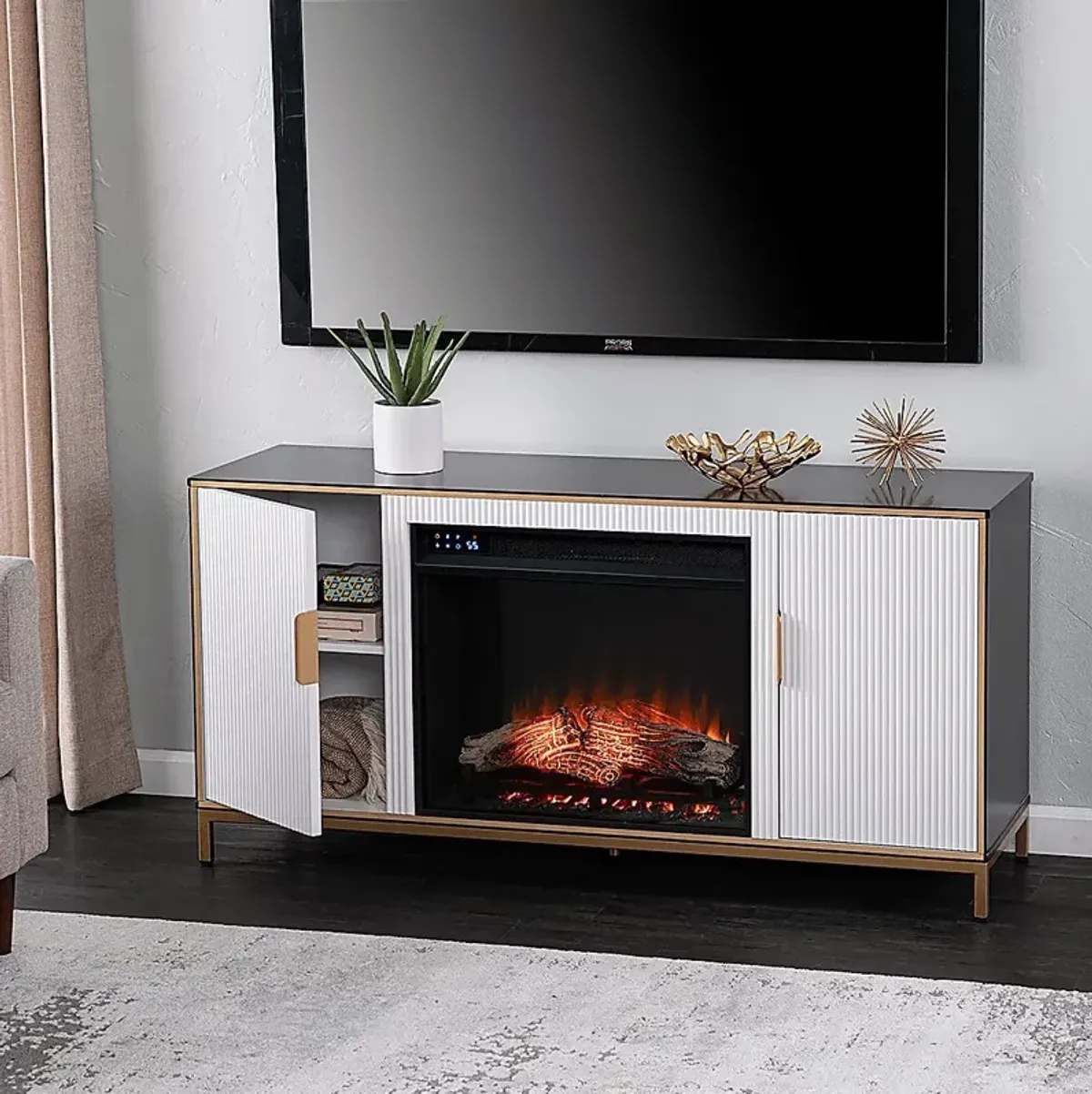 Rascher IV White 54 in. Console, With Touch Panel Electric Fireplace