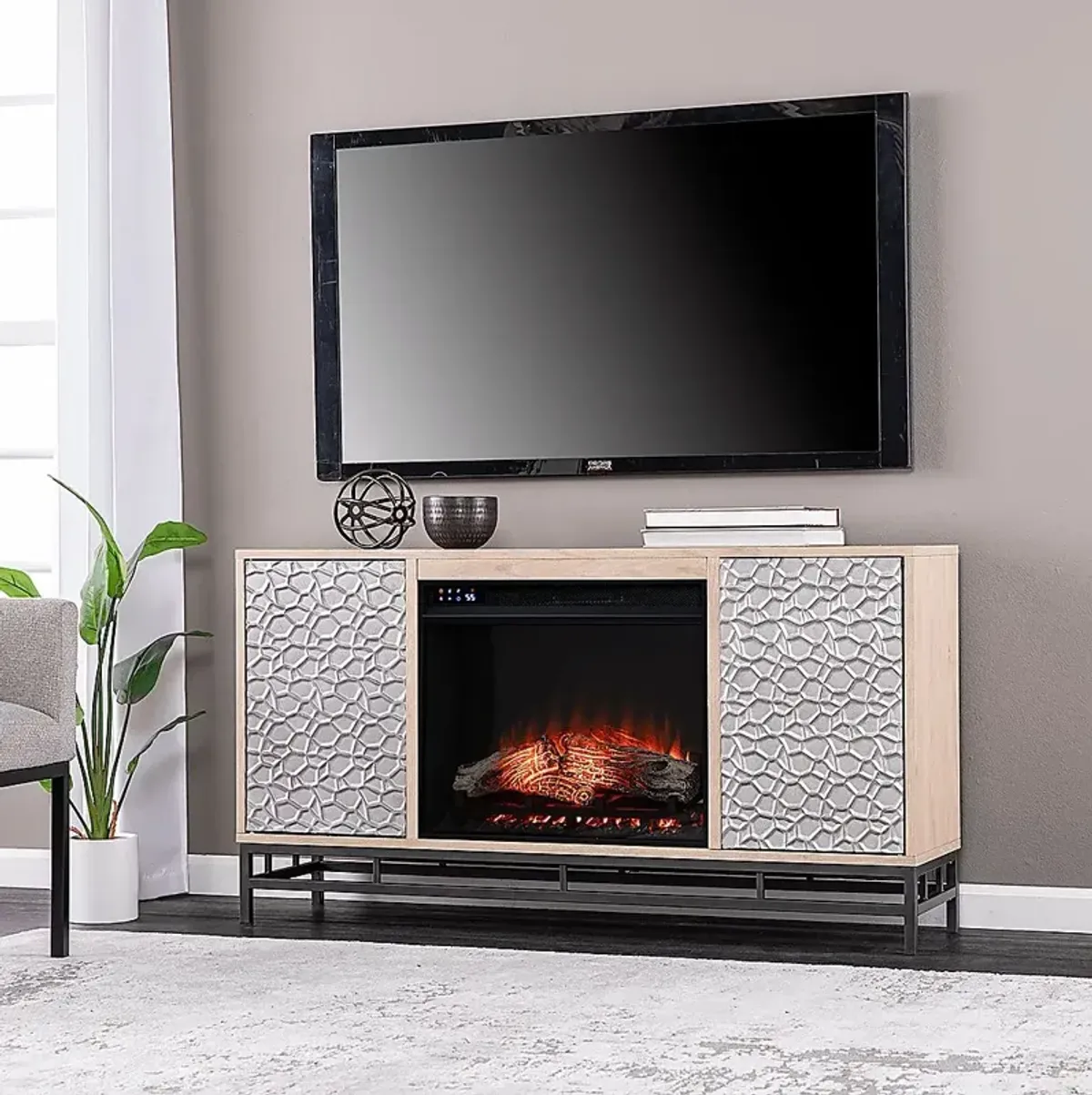 Angevine IV Natural 54 in. Console, With Touch Panel Electric Fireplace