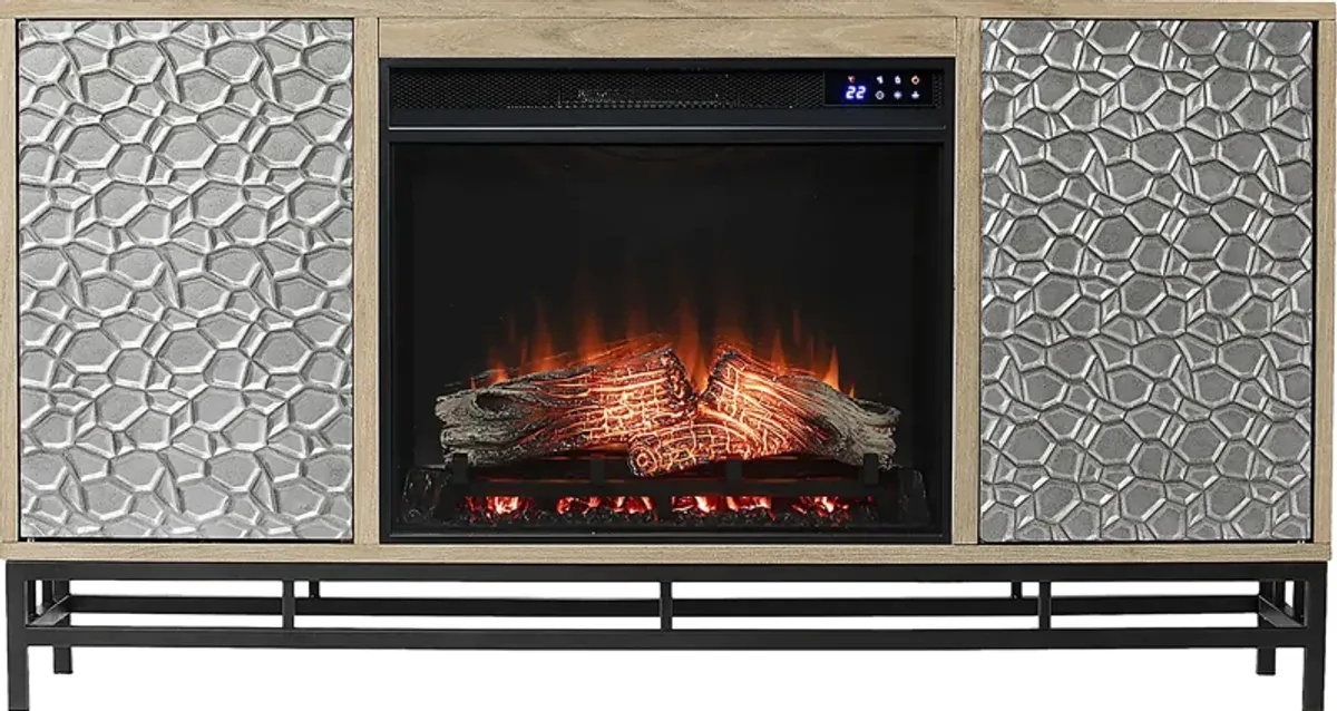 Angevine IV Natural 54 in. Console, With Touch Panel Electric Fireplace