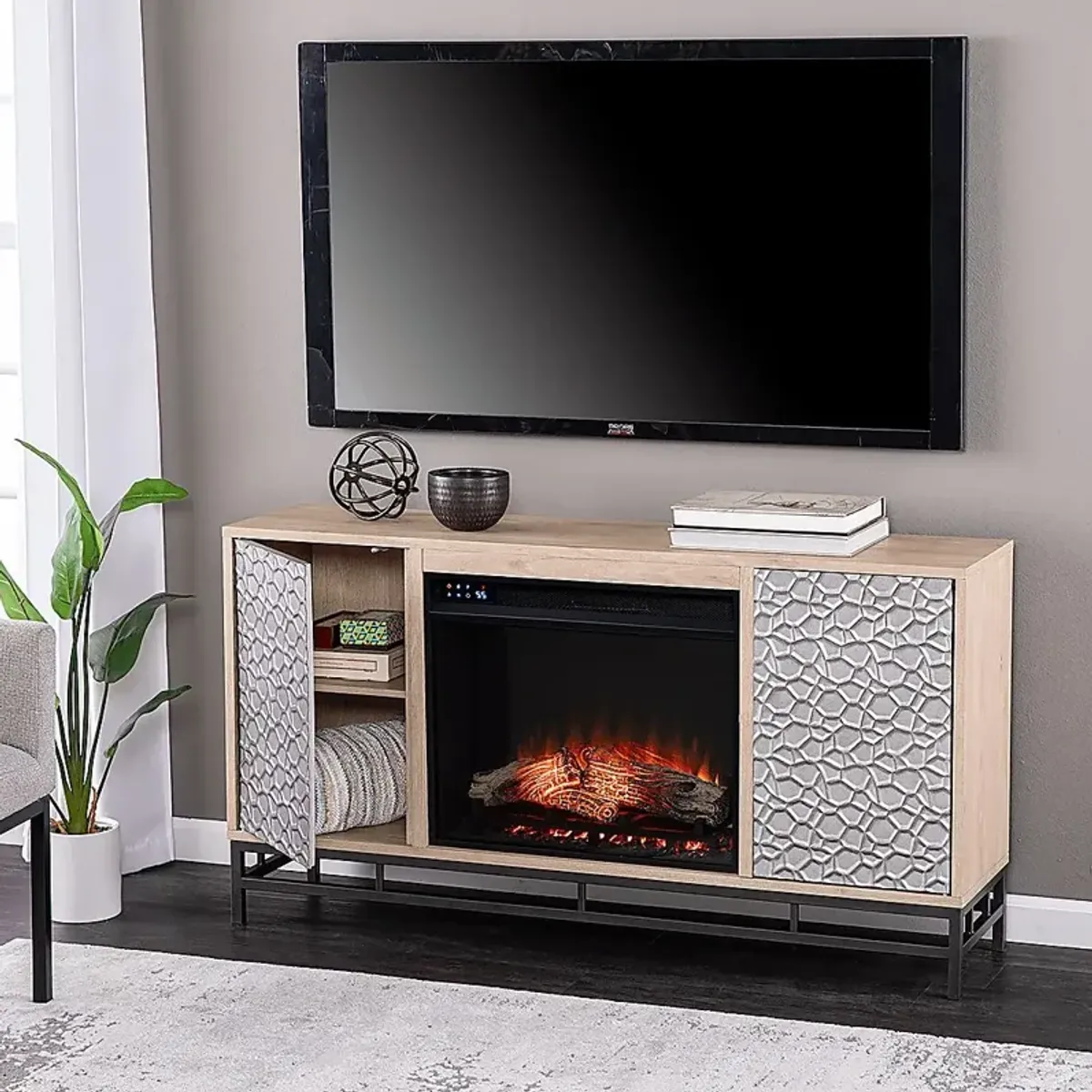 Angevine IV Natural 54 in. Console, With Touch Panel Electric Fireplace